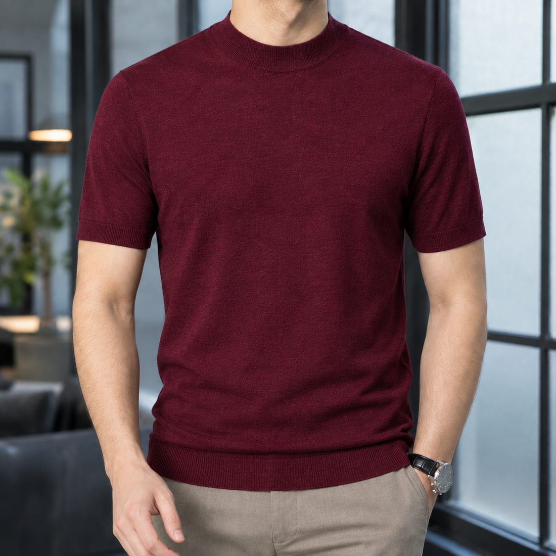 Daniel Mock Neck Sweater - Burgundy