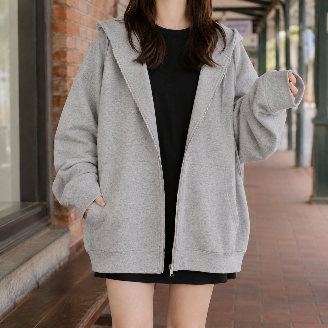 Audrina Hooded Hoodie - Cardigan Sweatshirt Gray Plus