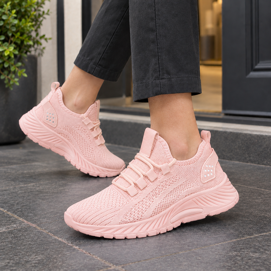 Magenta Knit Sneakers - Pink