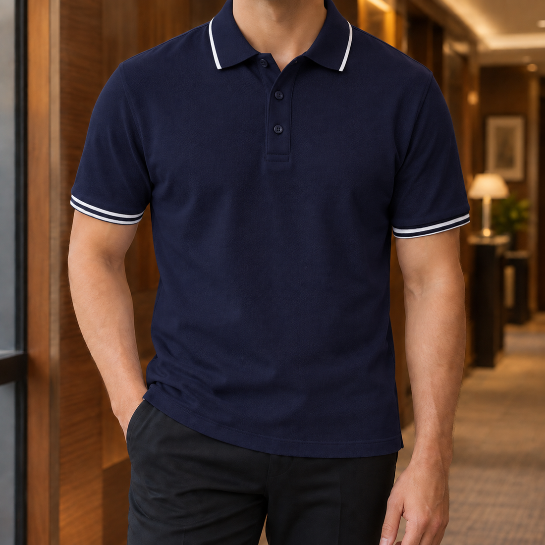Knox Tipped Polo - Navy Blue