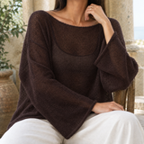 Ilaria-Rae Boat Neck Top - Brown