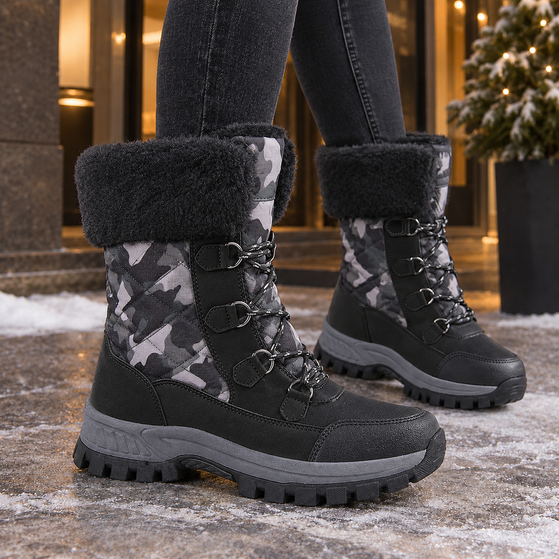 Nervesa-Lucca Fleece-Lined Boots - Camouflage Black