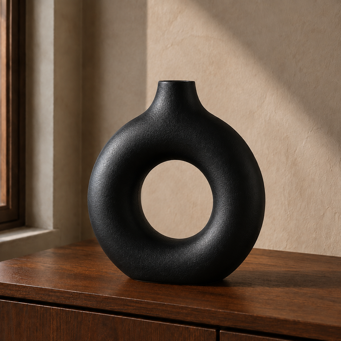 Greystone Sculptural Ring Vase - Black