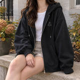 Nina-Pearl Relaxed Zip Hoodie - Black
