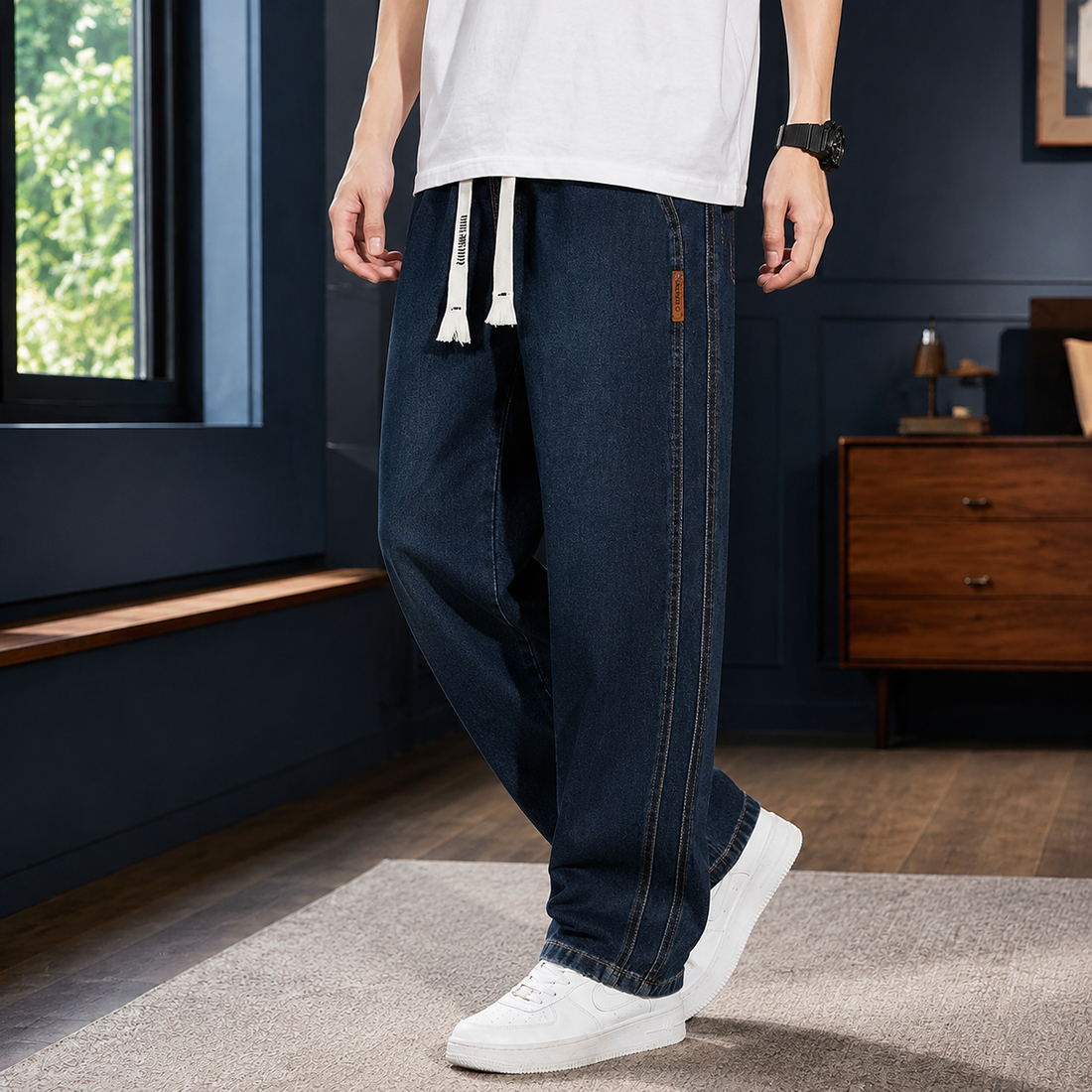 Norbert Wide Leg Jeans - Dark Blue