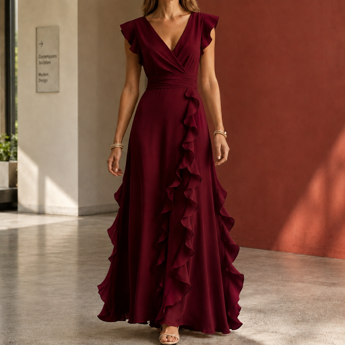 Anais-June Ruffle Maxi Dress - Red