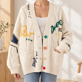 Azalea-Claire Embroidered Cardigan - Apricot