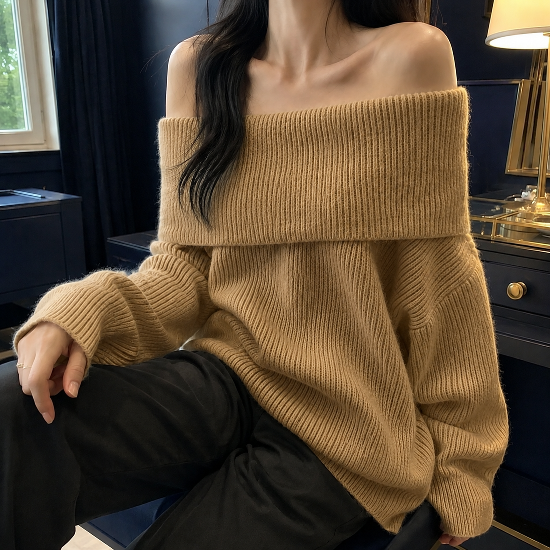 Aubrey Off-Shoulder Sweater - Khaki