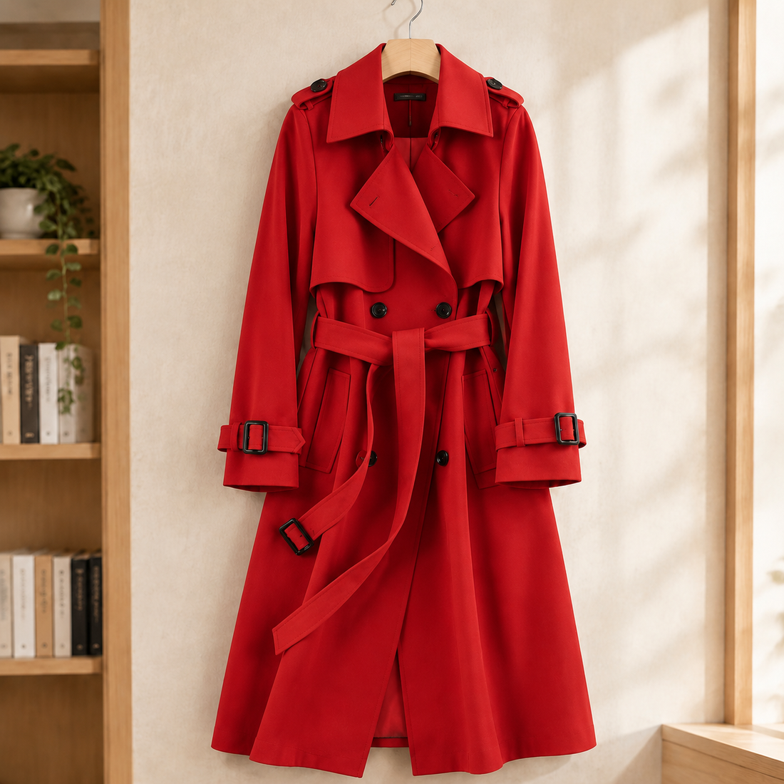 Salome-Sage Belted Trench Jacket - Red