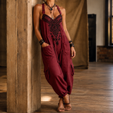 Marina-Pearl Embroidered Jumpsuit - Wine Red
