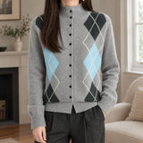 Leocadia-Jane Mock Neck Cardigan - Light Gray