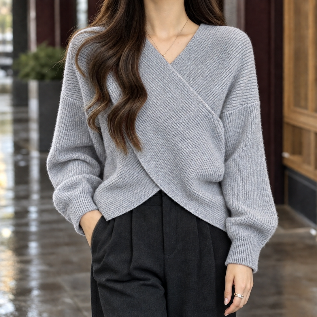 Joelle-Marie Crossover Sweater - Gray