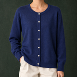 Danielle-Elise Round Neck Cardigan - Navy Blue