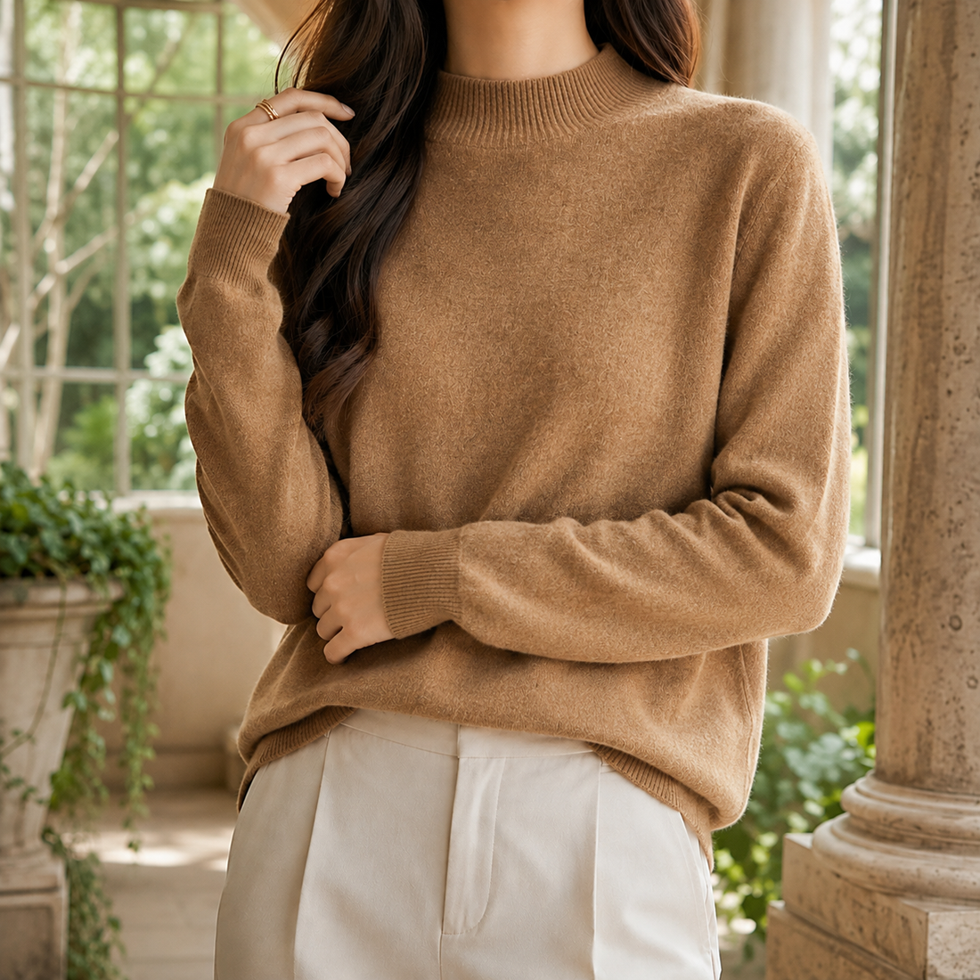 Griselda Mock Neck Sweater - Camel