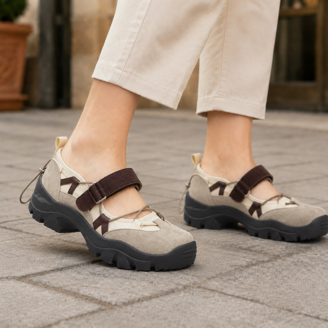 Perugia Chunky Mary Janes - Beige