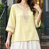 Constance V Neck Blouse - Yellow