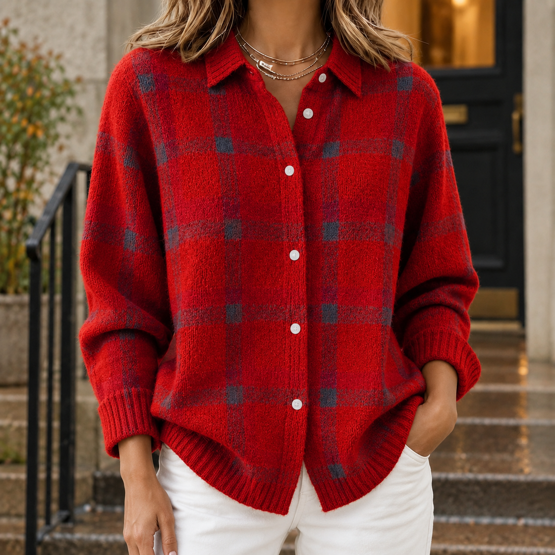 Angelique-Claire Plaid Overshirt - Red