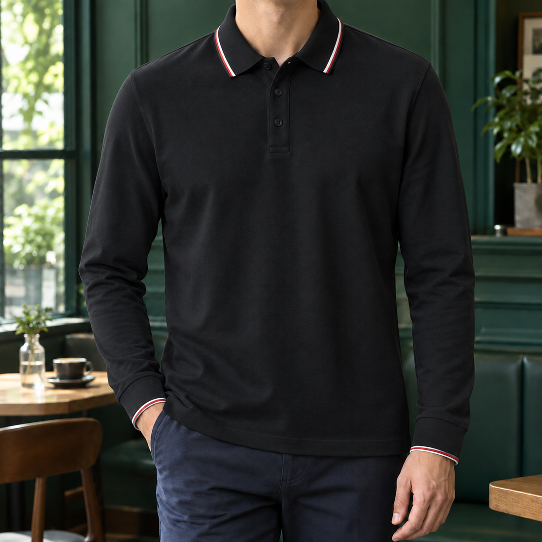Lothaire Tipped Polo - Black