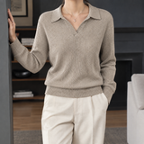 Xaviera-Elise Ribbed Polo Sweater - Beige