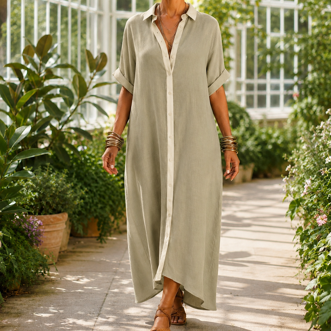 Bianca-Louise Contrast Maxi Dress - Beige