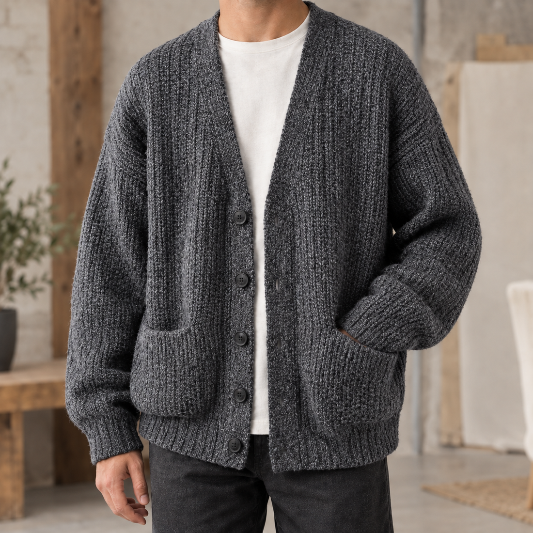 Wyatt Ribbed Cardigan - Dark Gray