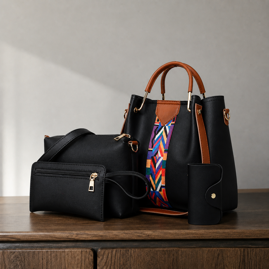 Arcuri Geo Handbag Set - Black