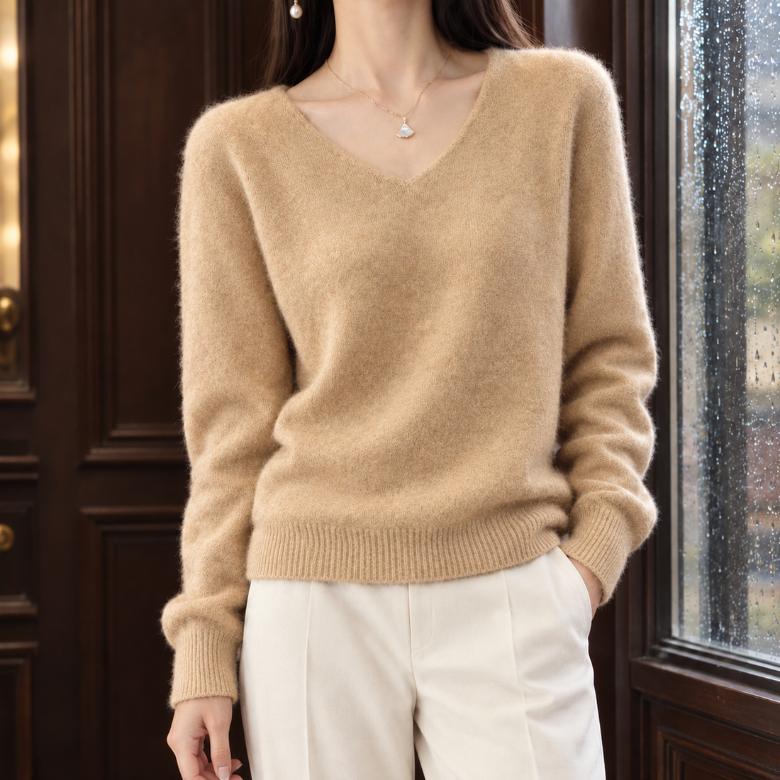 Imogen-Mae V-Neck Sweater - V-neck Golden Camel