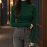 Perpetua-Pearl Ribbed Sweater - Dark Green