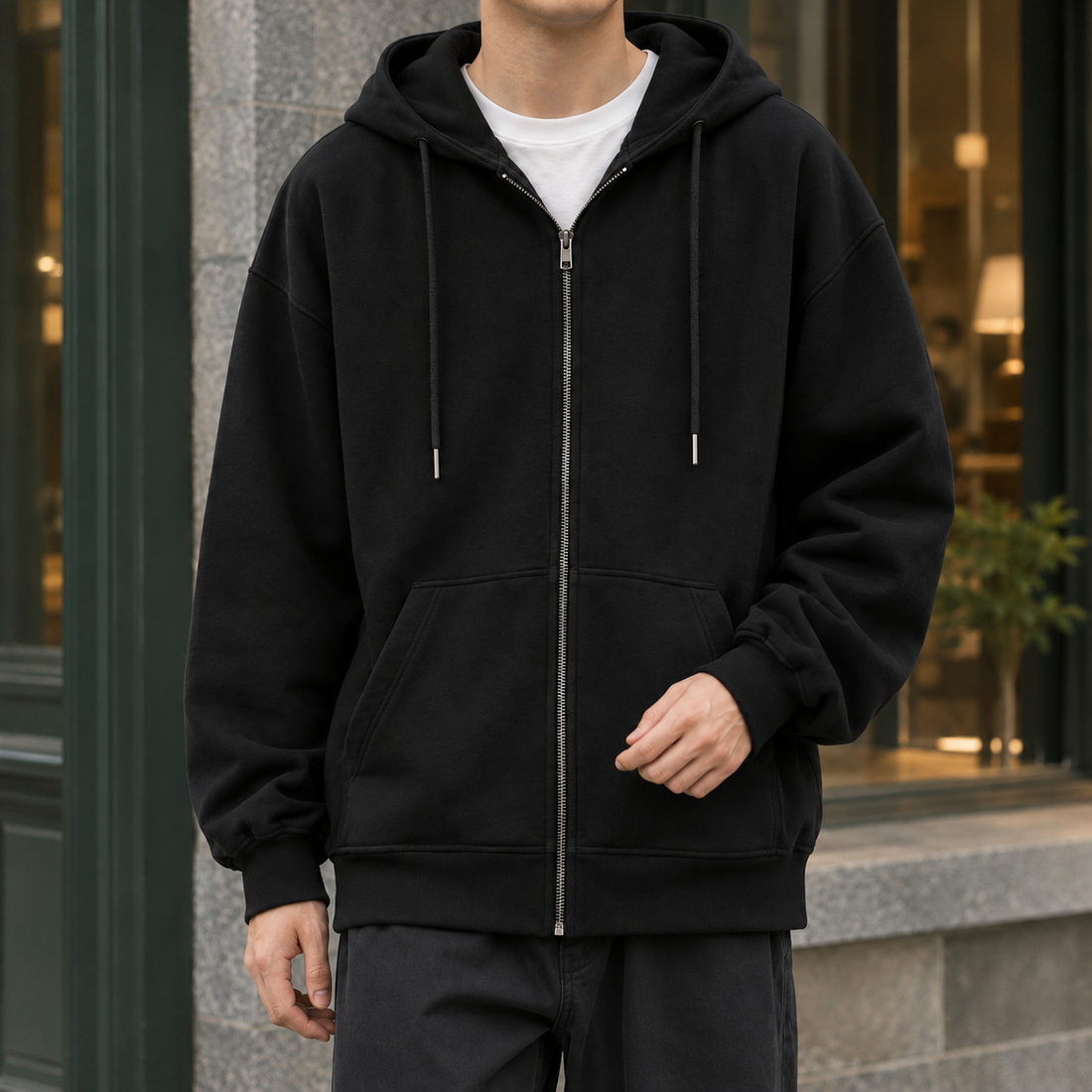 Dylan Relaxed Zip Hoodie - Black Black