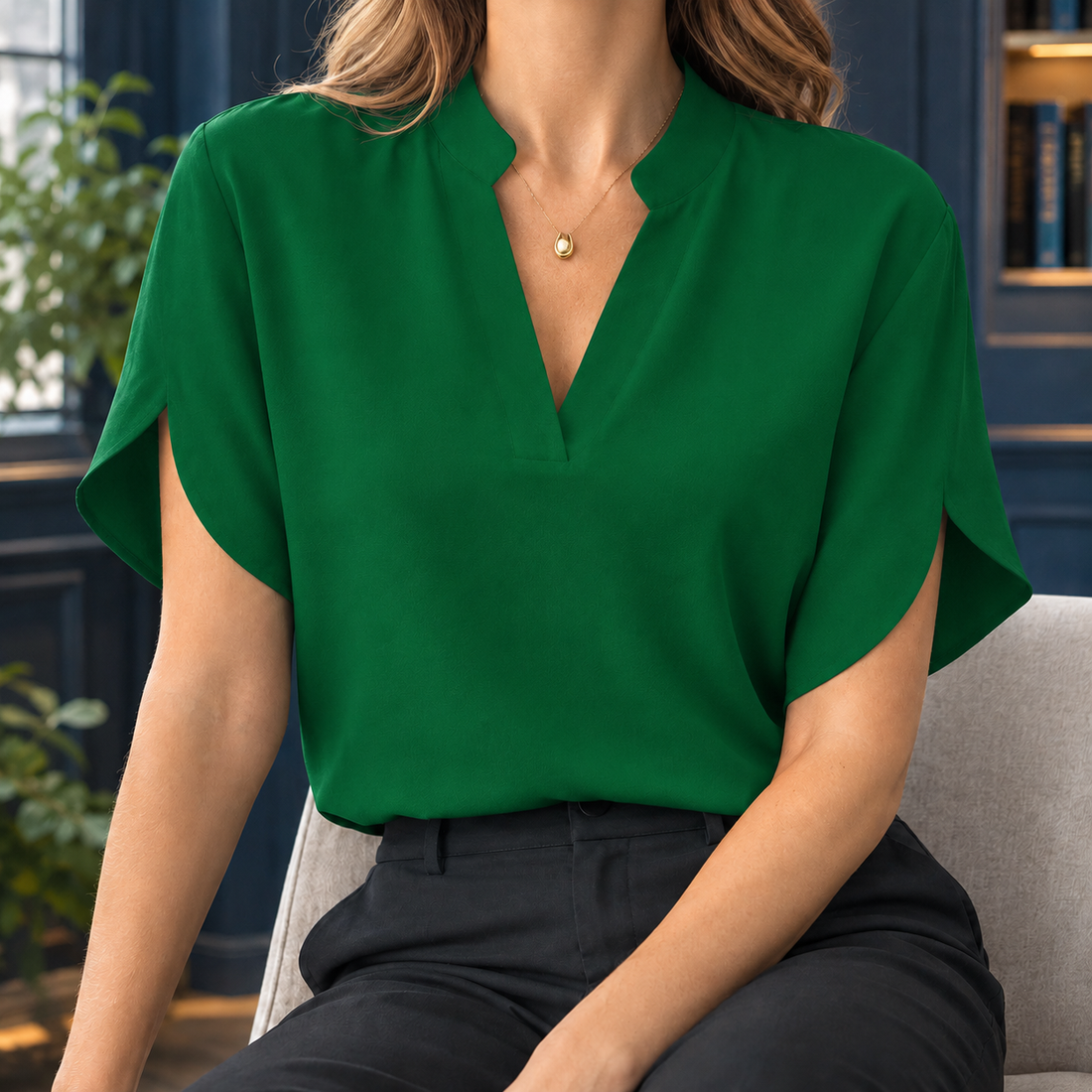 Philippa Split Neck Blouse - Green