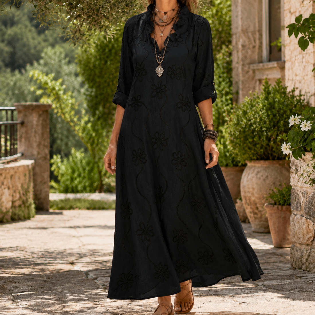 Eloise-Kate Embroidered Maxi Dress - Black