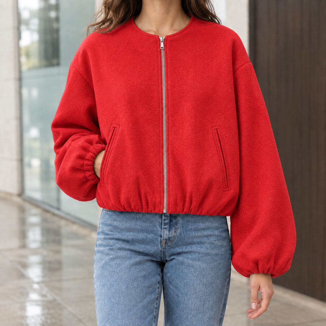 Crystal-Mae Balloon Sleeve Jacket - Red