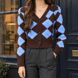 Adeline-Jade Argyle Cardigan - Blue
