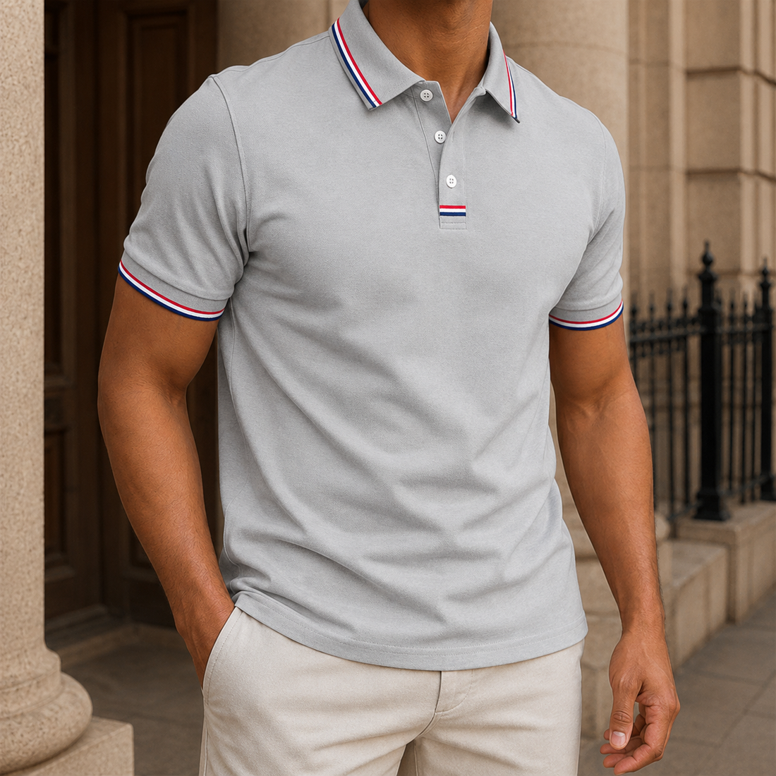 Matthias Striped Polo - Gray