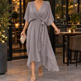 Mathilde-Lane Draped Midi Dress - Gray