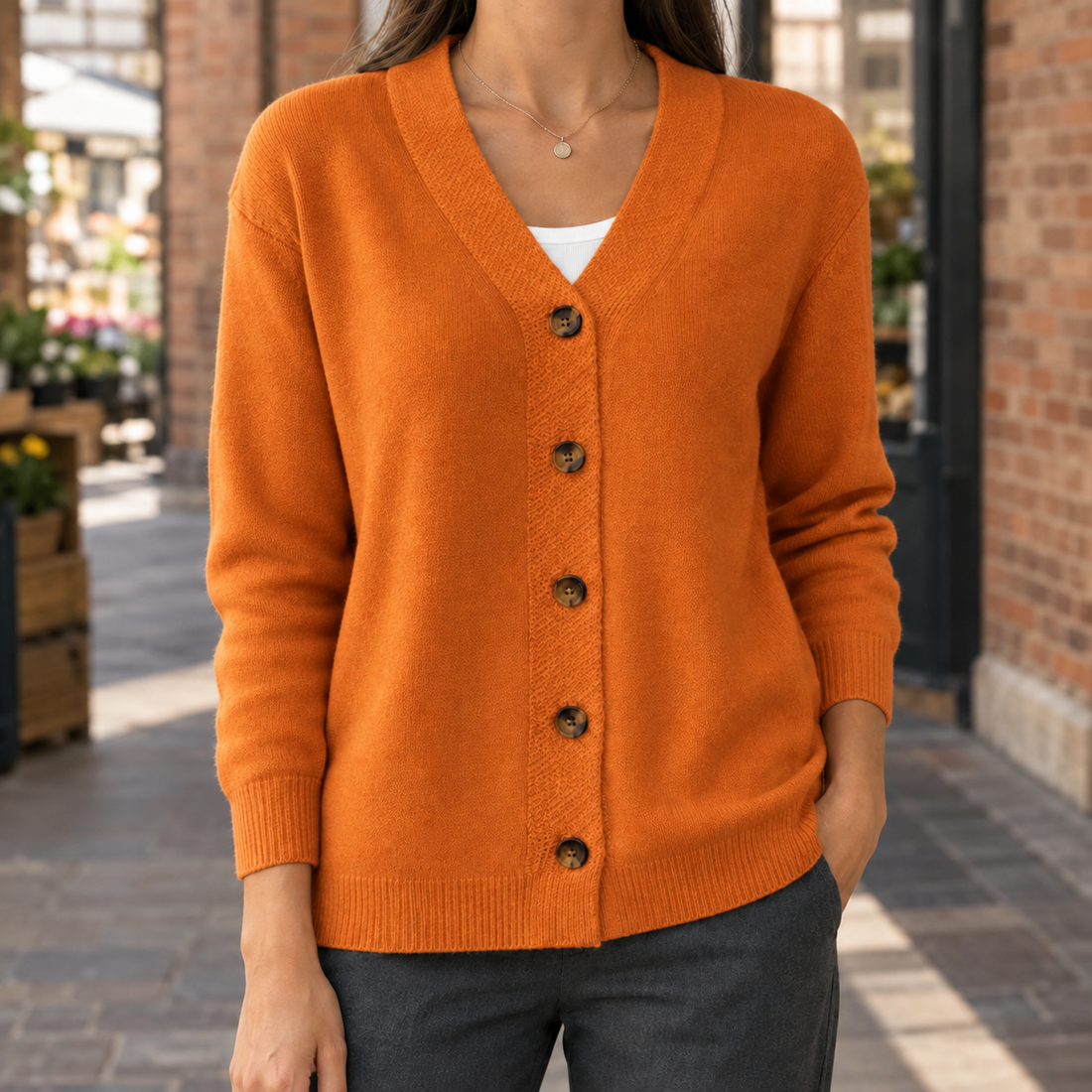 Eva-Jade V-Neck Cardigan - Orange