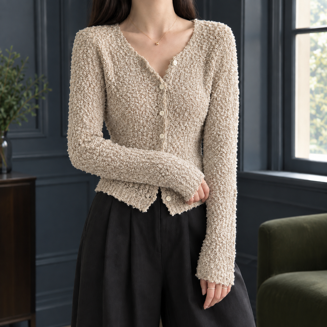 Faith Textured Cardigan - Khaki