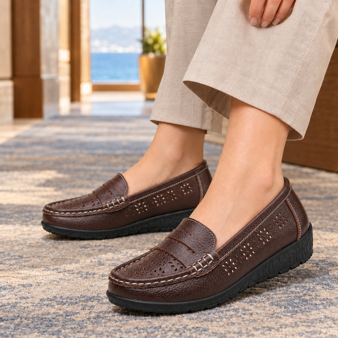 Badoer-Milano Cutout Loafers - Coffee