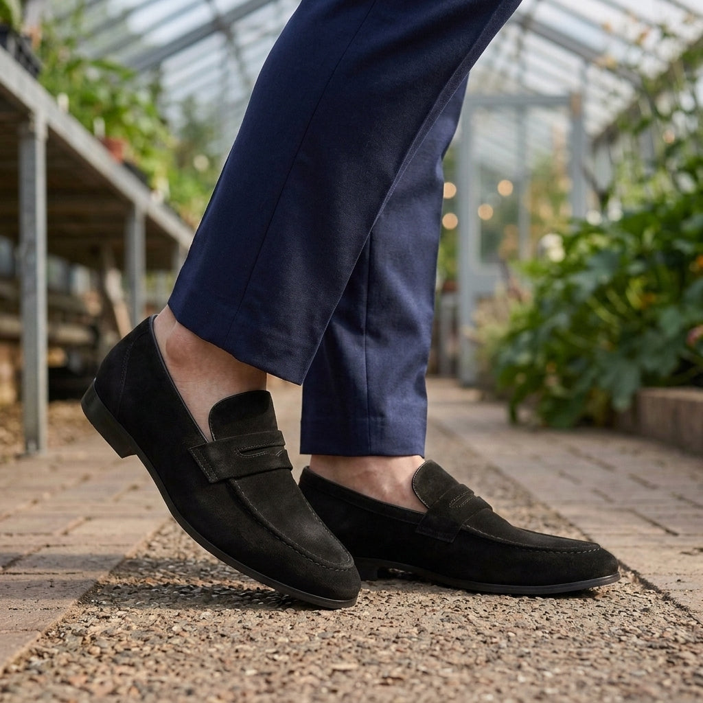 Dario Suede Penny Loafers - Black