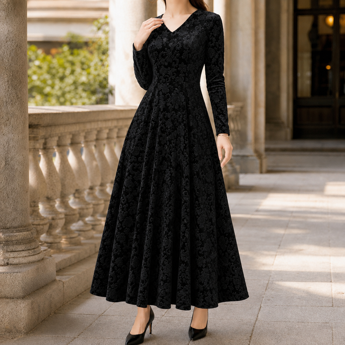 Juliet-June Embossed Maxi Dress - Black