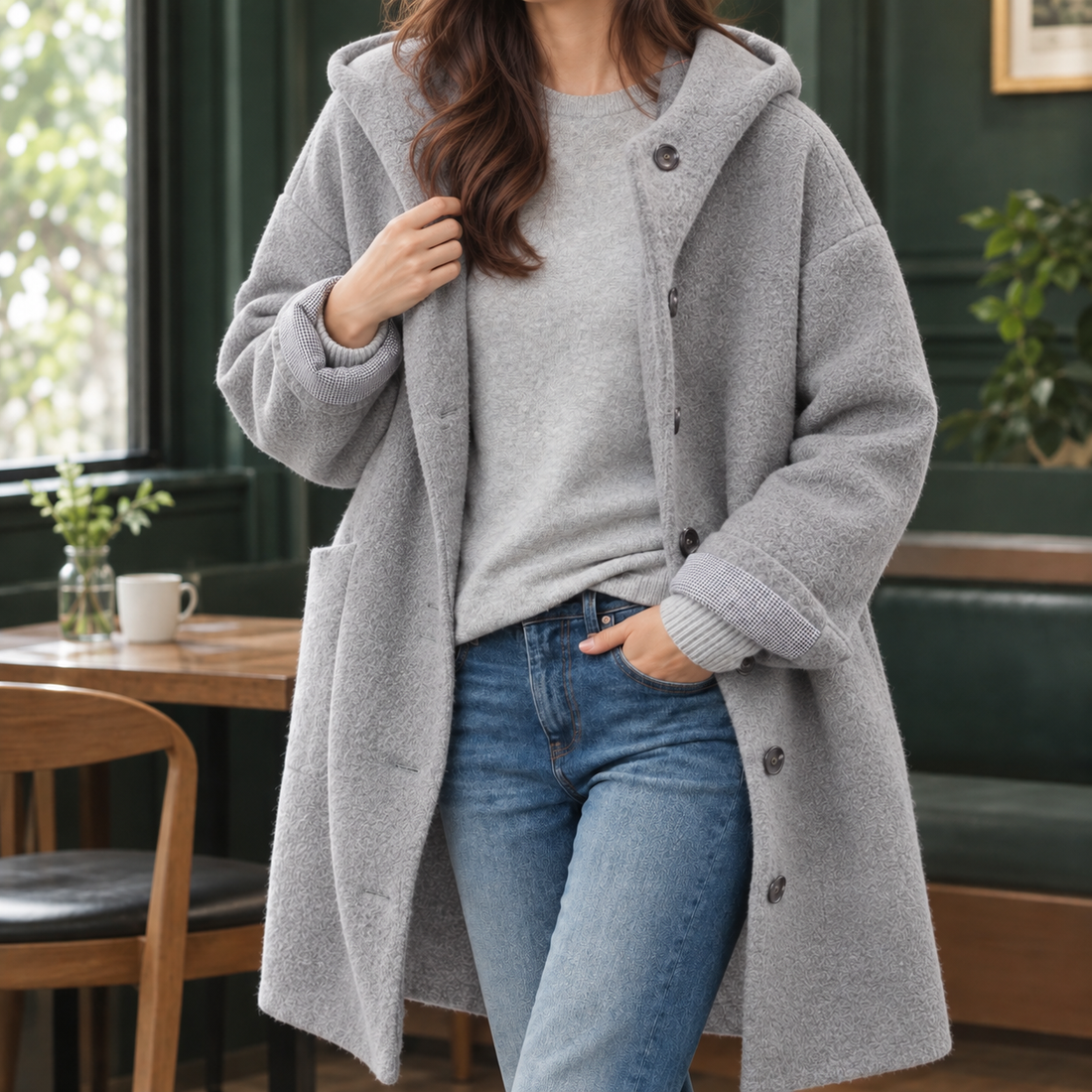 Antonia-Sage Hooded Coat - Gray