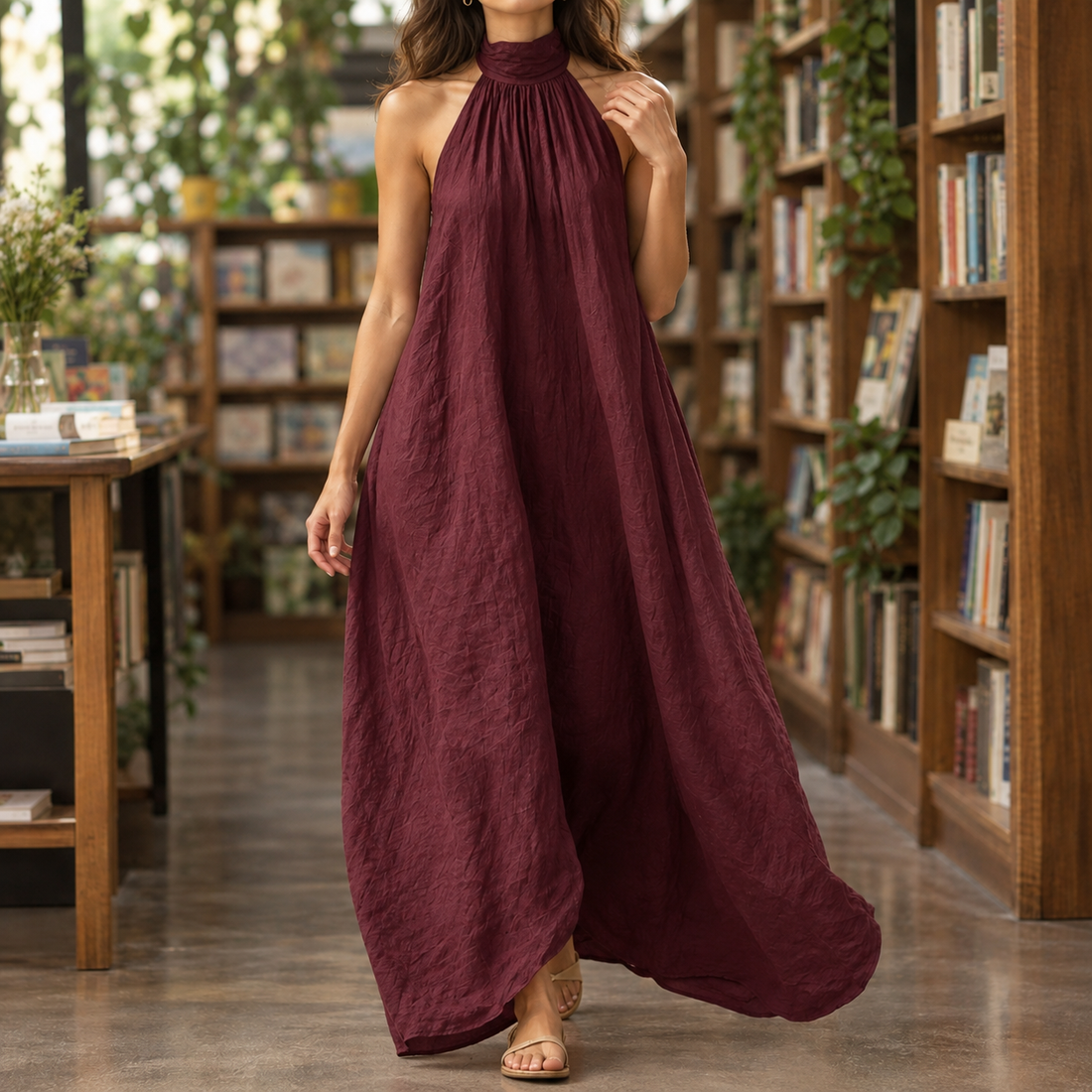 Ascelin-Rae Halter Maxi Dress - Wine Red