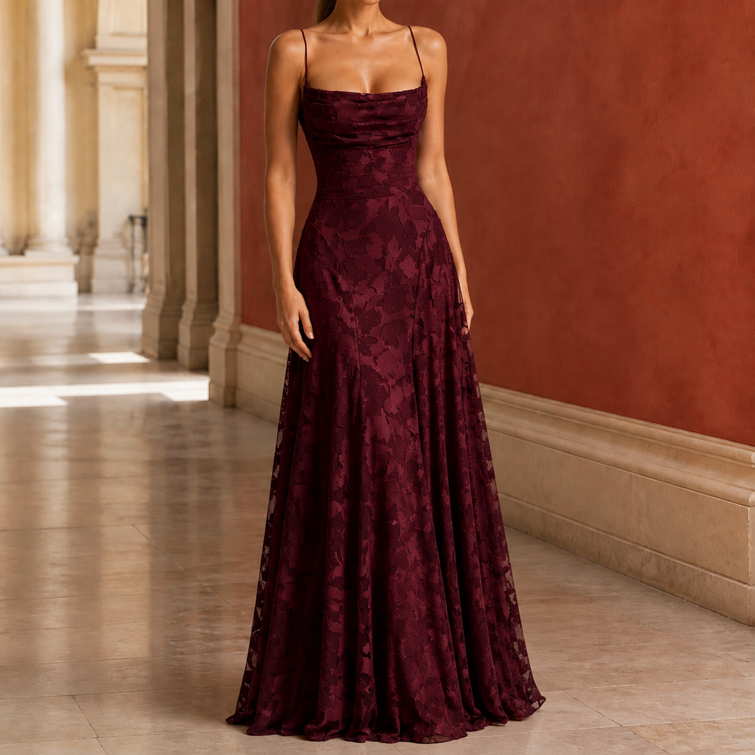 Celeste-Kate Cowl Maxi Dress - Cherry