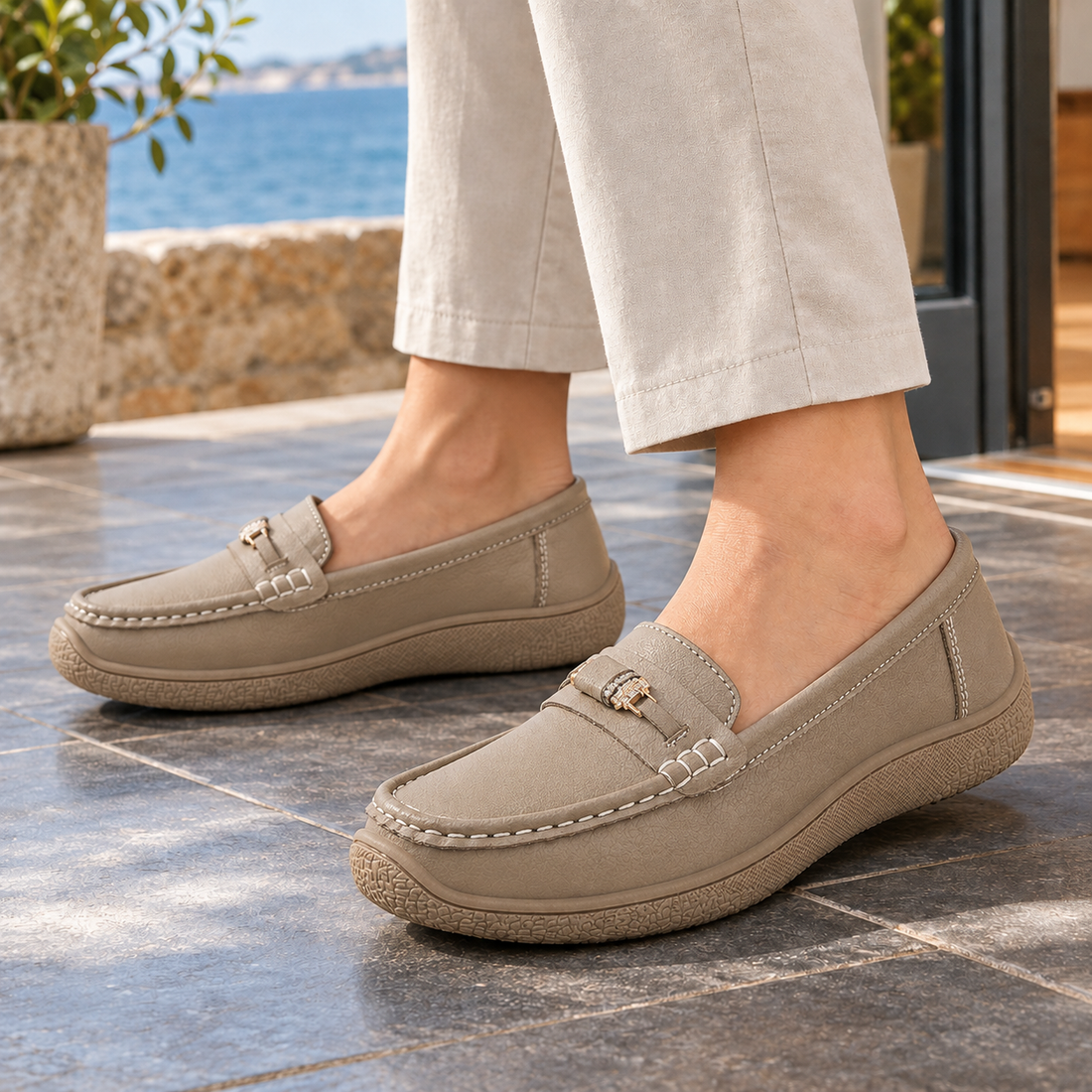 Campana-Verona Buckle Loafers - Khaki