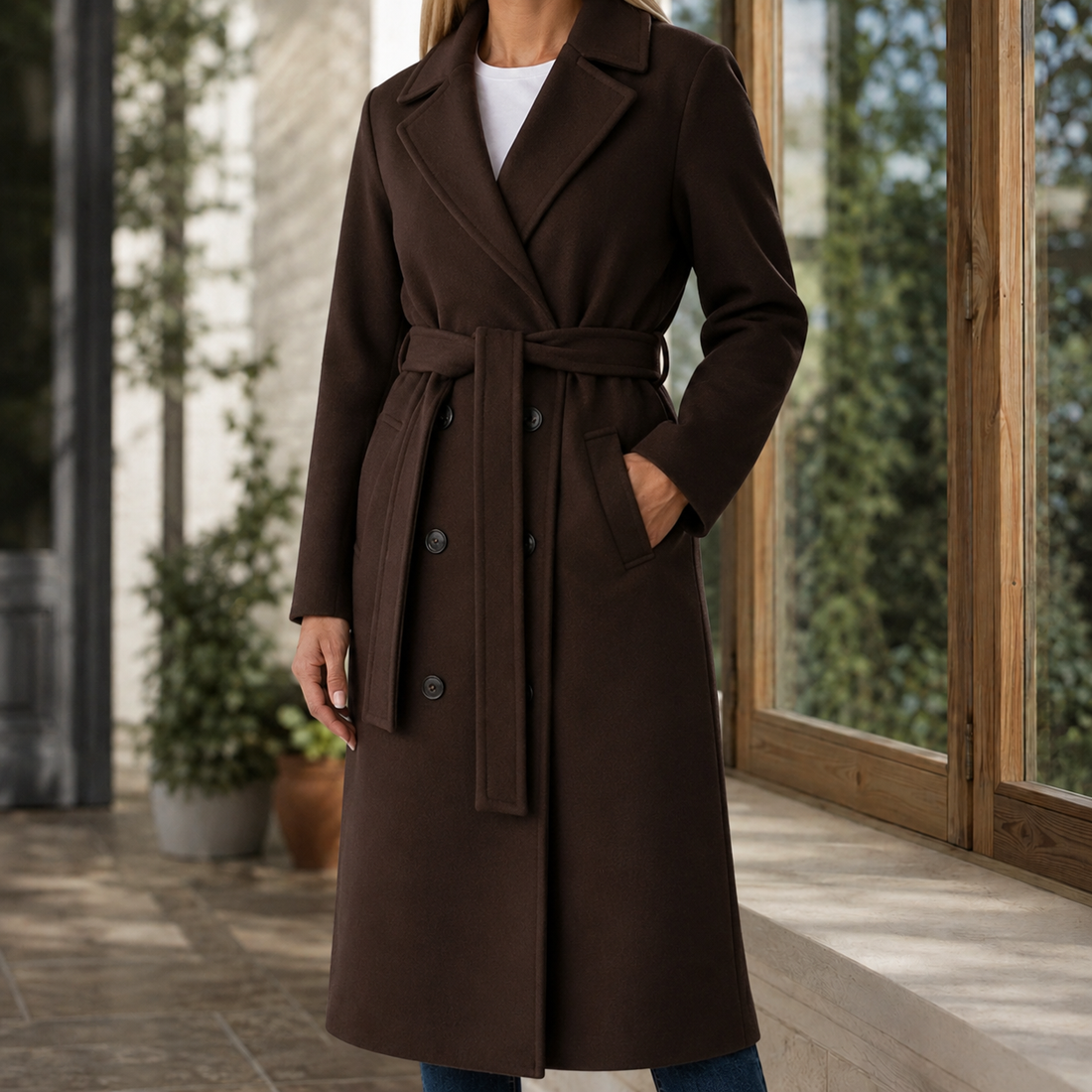 Adele-Grace Belted Overcoat - Chocolate
