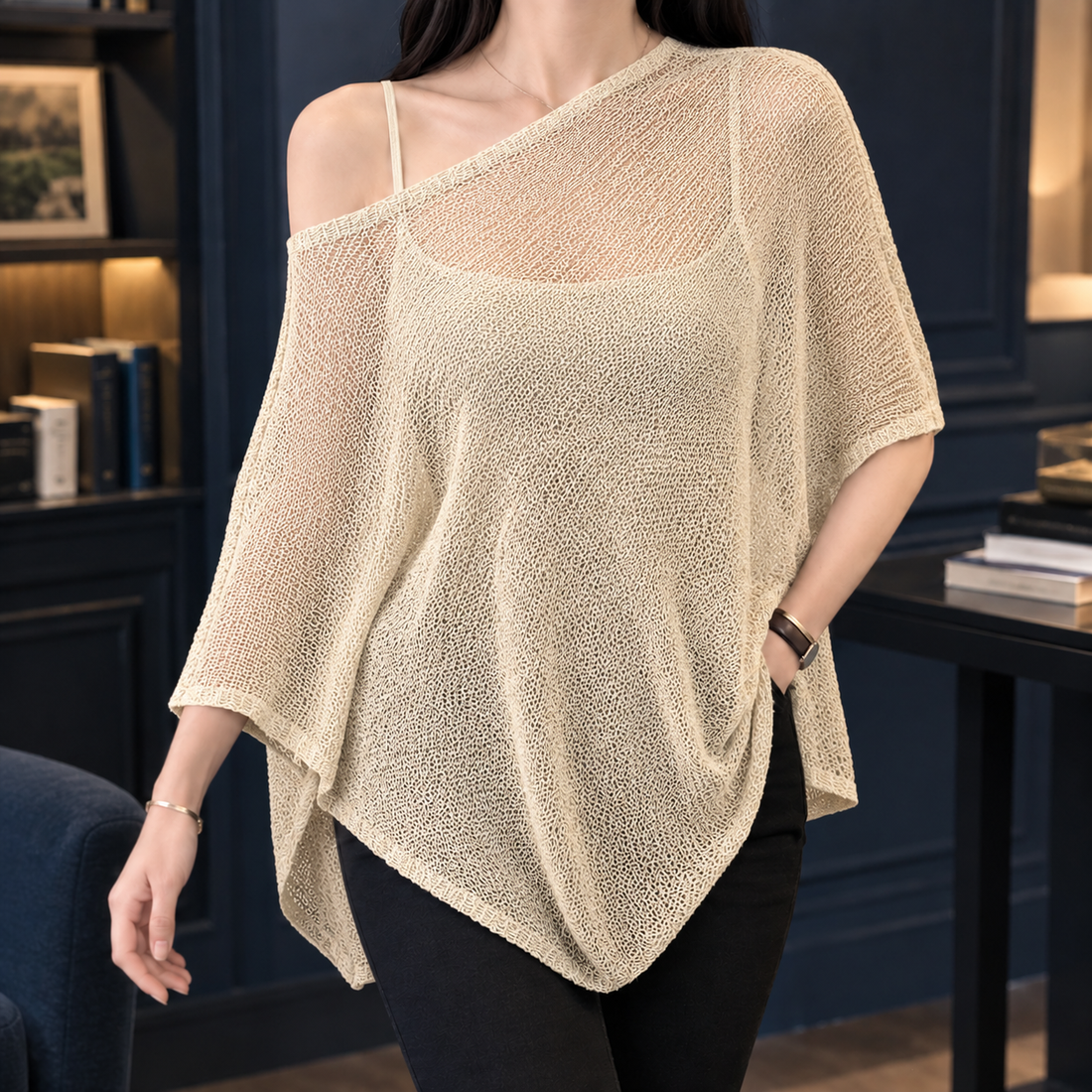 Perpetua Asymmetric Knit Top - Apricot
