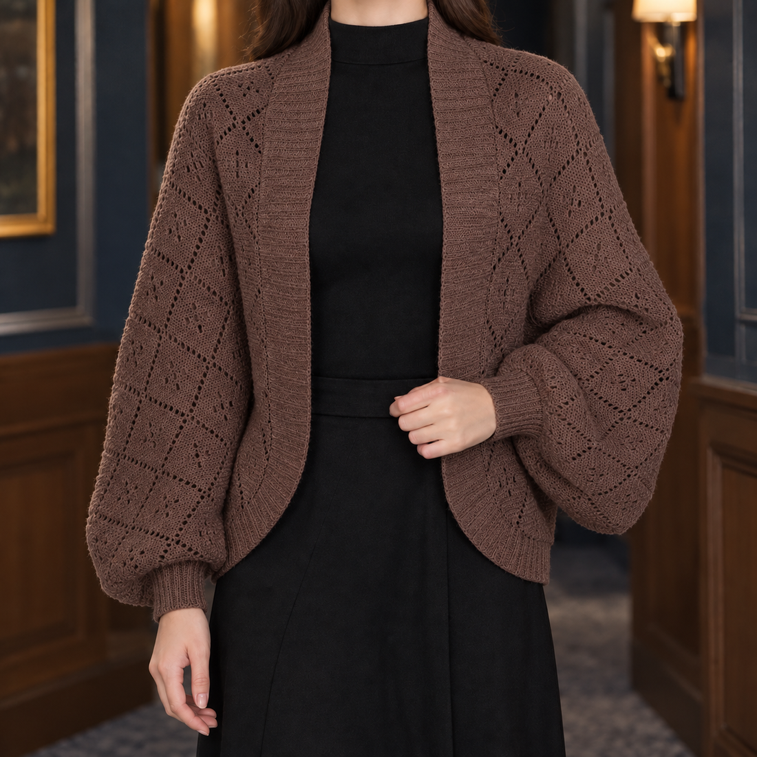 Ancelin-Faye Openwork Cardigan - Brown
