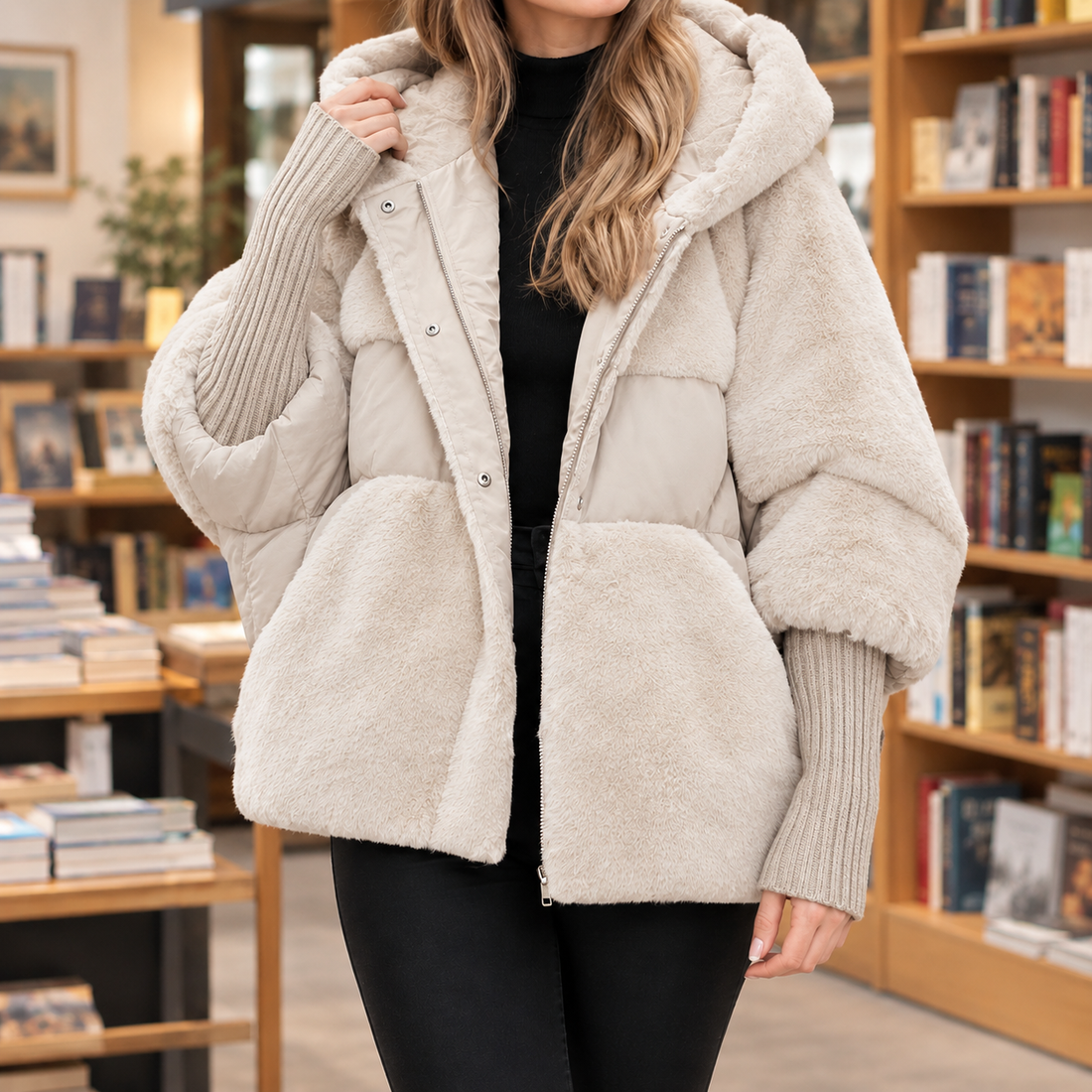 Ilaria-Kate Plush Panel Jacket - Beige