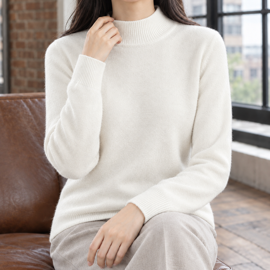 Jocasta Mock Neck Sweater - Ivory White