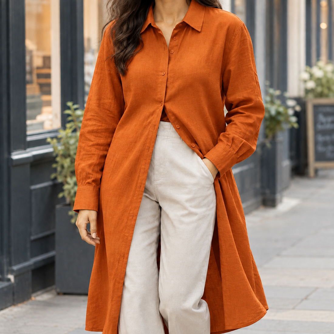 Idalia-Rose Longline Shirt - Orange